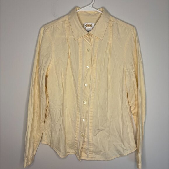 TALBOTS Button Up Shirt Medium Cream Yellow Pleats Long Sleeve Ribbed - Picture 4 of 4